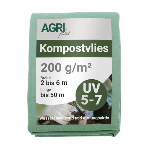 AGRI plus Kompostvlies I 6 x 10 m I Verschiedene Maße I Reißfestes 200 g/m² Abdeckvlies für Kompost I Polypropylen Vlies für langfristigen Schutz I Kompost-Abdeckung wetterfest & UV-beständig von AGRI plus