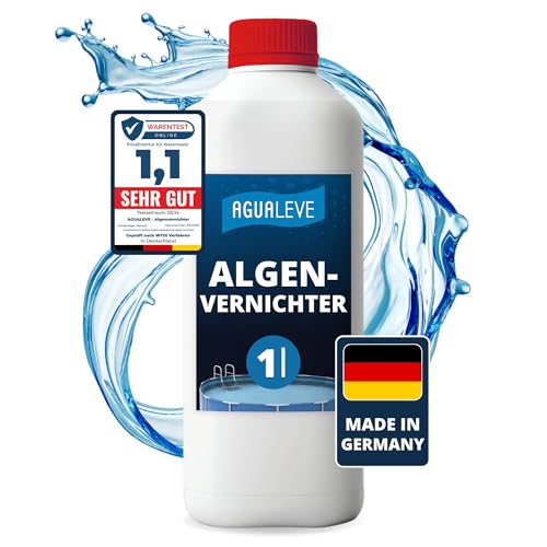 AGUALEVE® Algenvernichter 3 in 1 (mit Desinfektion ohne Chlor & als Poolklar) 1 Ltr. | für Planschbecken, Whirlpools & Pools jeder Art | Qualität Made in Germany | kristallklares, hygienisches Wasser von AGUALEVE