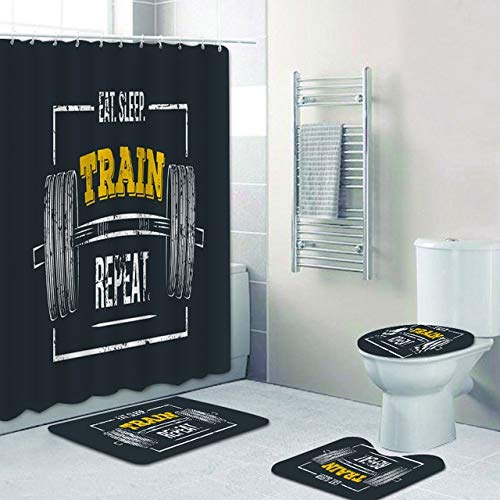 AIDEMEI Lustige Liebe Fitness Duschvorhang Set für Badezimmer Fitnessstudio Workout Badezimmer Vorhang Badematten Teppiche Toilette Bodybuilding Trainer Dekor 180X180CM von AIDEMEI