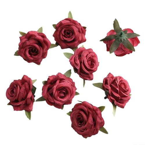 AIDNTBEO Künstliche Rosen, Kunstrosen, Kunstrosen, Seidenrosen, für schöne Dekorationen, Hochzeit, Auto, 5,5 cm, Burgunderrot, 10 Stück von AIDNTBEO