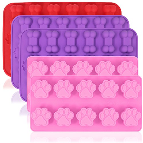 AIFUDA 5 Stück Silikon Schokolade Candy Formen, Puppy Paw & Bone Antihaft Backen Formen Ice Cube Tabletts, um Gumdrop Jelly Kuchen Muffin Cupcake – Pink, Violett, Rot von AIFUDA