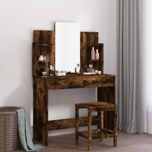 AIJUUKJP Furniture Home Tools Schminktisch mit Spiegel, Raucheiche, 96 x 39 x 142 cm von AIJUUKJP