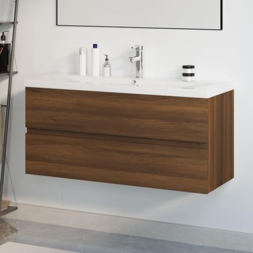 AIJUUKJP Furniture Home Tools Waschbeckenunterschrank mit integriertem Waschbecken, braunes Eichenholz von AIJUUKJP