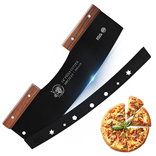 AILUROPODA Pizzaschneider Rocker mit Schutzhülle mit Walnussgriffen mit LFGB Zertifizierung 14" großer Pizza Rocker Cutter Sharp Black von AILUROPODA