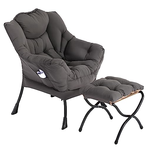 AIMEZO Relaxsessel Wohnzimmer Sessel mit Armlehne & Fußstütze, Fauler Stuhl Loungesessel Moderner Stoff-Freizeitsofa-Sessel mit Seitentasche, Metallrahmen Material, Dunkelgrau von AIMEZO