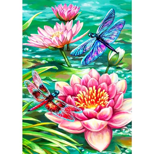 AIRDEA 5D Lotus Blume Libelle DIY Diamond Art Painting Kit Vollbohrer, Diamant Malerei Kristall Stickerei Kreuzstich, Bilder Gemälde nach Zahlen für Erwachsene Home Wanddekoration 30x40cm von AIRDEA