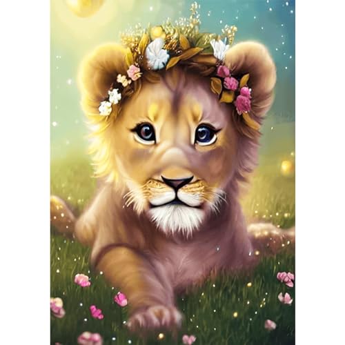 AIRDEA 5D Niedlicher Babylöwe DIY Diamond Art Painting Kit Vollbohrer, Diamant Malerei Kristall Stickerei Kreuzstich, Bilder Gemälde nach Zahlen für Erwachsene Home Wanddekoration 30x40cm von AIRDEA