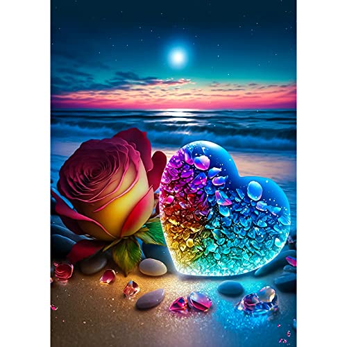 AIRDEA DIY Herz Diamond Painting Set Erwachsene Kinder, Rose Blume Diamant Painting Bilder 5D Diamant Kunst Traumland Diamant Malerei Set Cross Stickerei Malerei Kits für Heimdekor 30x40 cm von AIRDEA