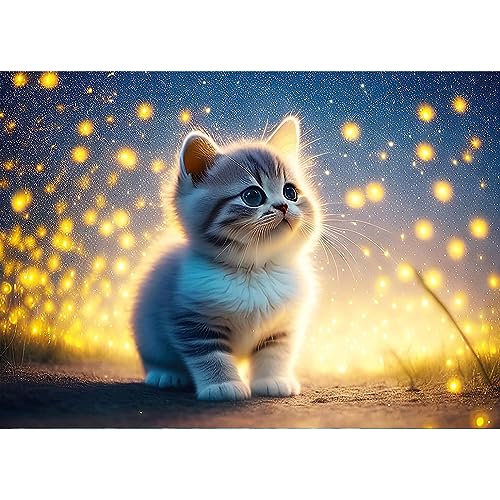 AIRDEA DIY Katze Diamond Painting Set Erwachsene Kinder, Fantasie Diamant Painting Bilder 5D Glühwürmchen Diamant Kunst Tier Diamant Malerei Set Cross Stickerei Malerei Kits für Heimdekor 30x40 cm von AIRDEA