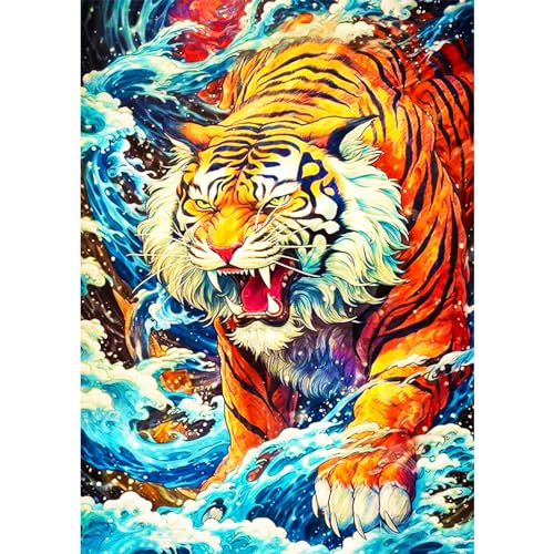 AIRDEA Japanischer Tiger Meer Diamond Painting, Diamant Painting Bilder, DIY Cross Stickerei Malerei Kits, Wohnzimmer Schlafzimmer B¨¹ro Wand Und Eingang Dekoration 30x40cm von AIRDEA