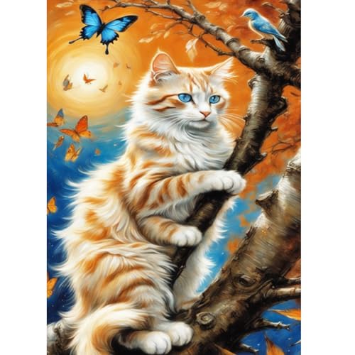 AIRDEA Niedlicher Katzen Schmetterling Diamant Painting Bilder Kits, 5D Diamond Painting nach Zahlen Erwachsene, Full Diamant Bilder Stickerei Arts Craft Set für Wand Room Home Décor 30x40cm von AIRDEA