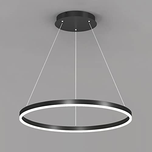 AIRUI 1-Licht Single Circle Pendelleuchte Nordic Modern Ring Lüster Abgehängt Verstellbar LED Hängelampe Für Wohnzimmer Schlafzimmer Esszimmer,Black+Stepless Dimming-80CM 50W von AIRUI