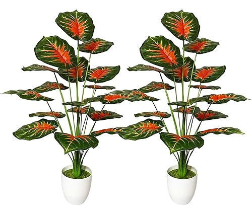 AIVORIUY Künstliche Pflanzen Groß Kunstpflanze im Topf Plastik Künstliche Palmen Fake Plant Deko für Zimmerpflanzen Wohnzimmer Schlafzimmer Büro Einweihungsgeschenk (75cm Rot Grün) von AIVORIUY