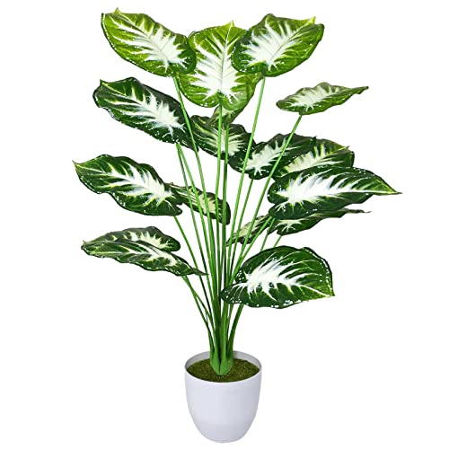 AIVORIUY Kunstpflanzen Groß Areca Kunstpalme im Topf Plastik Künstliche Pflanze Tropical Palme mit Blättern Grün Fake Plant für Schlafzimmer Büro Garten Hochzeit Dekor (77cm Weiß Grün) von AIVORIUY