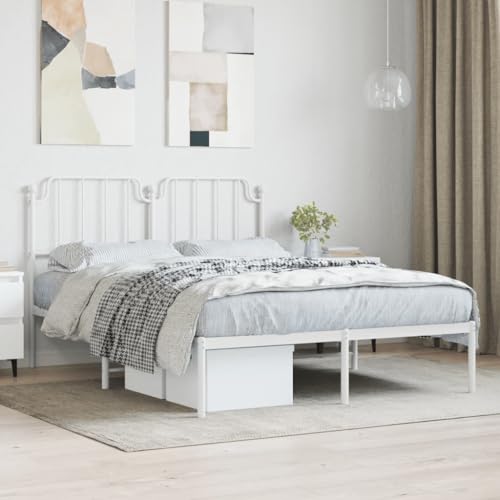 AJJHUUKI Home Items, Metall-Bettgestell mit Kopfteil, weiß, 135 x 190 cm, Doppelbett, Anzugmöbel von AJJHUUKI