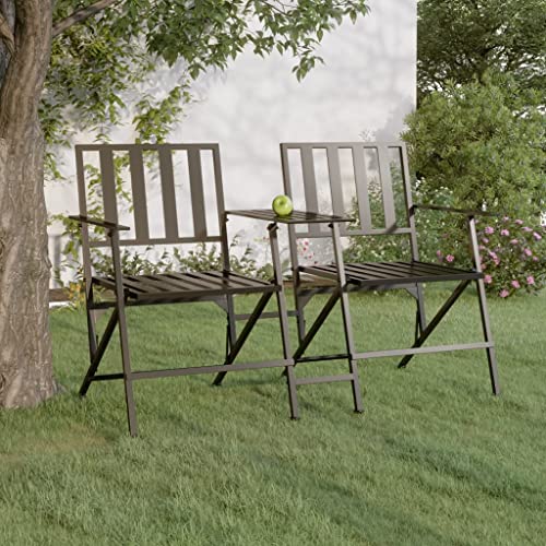 AJJHUUKI Home Items, klappbare 2-Sitzer-Gartenbank, 137 cm, schwarzer Stahl, Anzugmöbel von AJJHUUKI