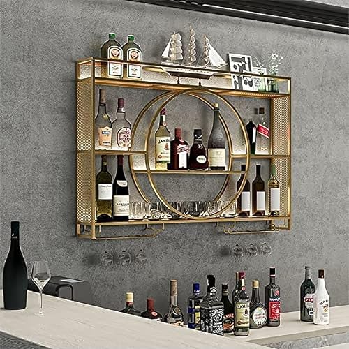 Wandmontiertes Weinregal aus Metall – Moderner Weinhalter mit Aufbewahrungsregalen für Champagner-Weingläser – Weinpräsentationsständer für die Verwendung in Bars und Restaurants (Gold 100 x 15 x 80 von AJYBYUKJ