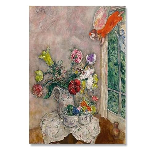AJYSD HQPLB Marc Chagall Ausstellungsplakat Chagalls Blumen Abstrakte Drucke Marc Chagall Wandkunst Retro Leinwand Gemälde für Zuhause Bild Dekor 20x30cm Kein Rahmen von AJYSD HQPLB