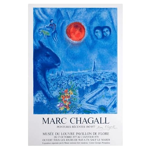 AJYSD HQPLB Marc Chagall Poster Blau Paris Und Rote Sonne Drucke Marc Chagall Wandkunst Vintage Leinwand Malerei Für Wohnzimmer Wohnkultur Bilder 20x30cm Kein Rahmen von AJYSD HQPLB
