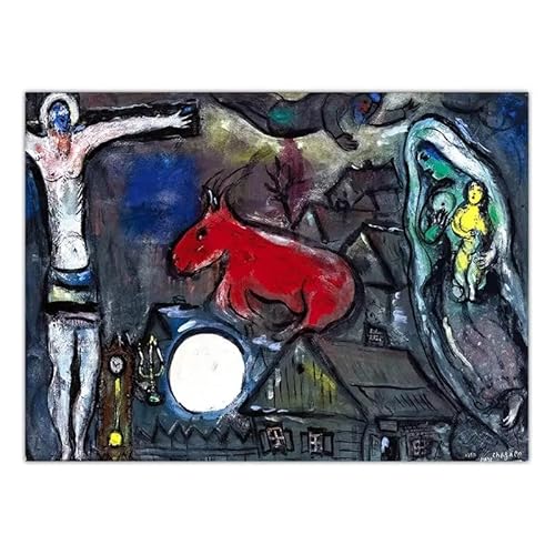 AJYSD HQPLB Marc Chagall Poster Rotes Pferd Und Jesus am Kreuz Drucke Marc Chagall Wandkunst Leinwand Malerei Wohnzimmer Wohnkultur Bilder 20x30cmx1 Kein Rahmen von AJYSD HQPLB