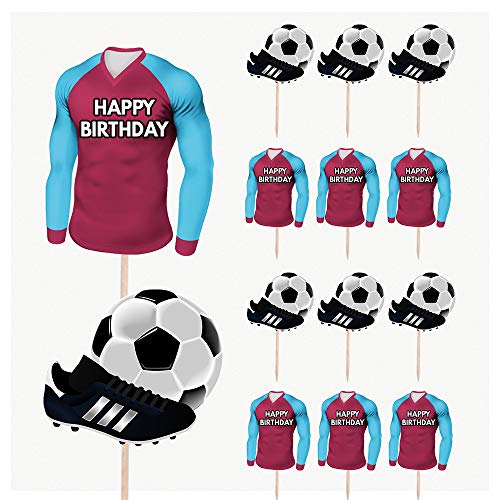 Fußball-Geburtstags-Cupcakes, Kuchen- und Lebensmittel-Dekoration, Party-Picker – Weinrot und Blau (14 Stück) von AK Giftshop