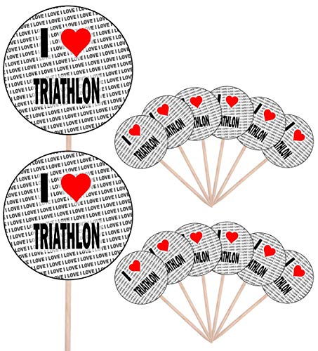 I Love Triathlon – Party Food – Cake Cupcakes – Picks Sticks – Food Flaggen – Stand Up Dekoration Topper (14 Stück) von AK Giftshop