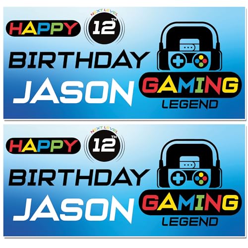 Personalisierbares Gaming-Geburtstagsbanner Party-Dekoration – jeder Name und jedes Alter (2 Stück) von AK Giftshop