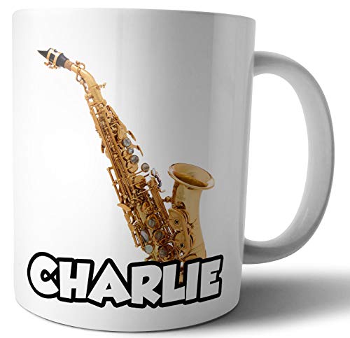 Tasse mit Saxophon-Motiv, personalisierbar, Geschenk für Geburtstag, Weihnachten, Weihnachtsstrumpffüller von AK Giftshop