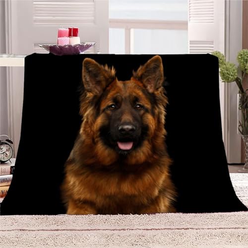 AKATIE 3D Deutscher Schäferhund Kuscheldecken 100x130 Kinder Flauschig Decke Tier Hund Schwarz Warm TV Decke Weich Plüsch Leichte Babydecke Microfaser Flanell Decke Sofadecke von AKATIE