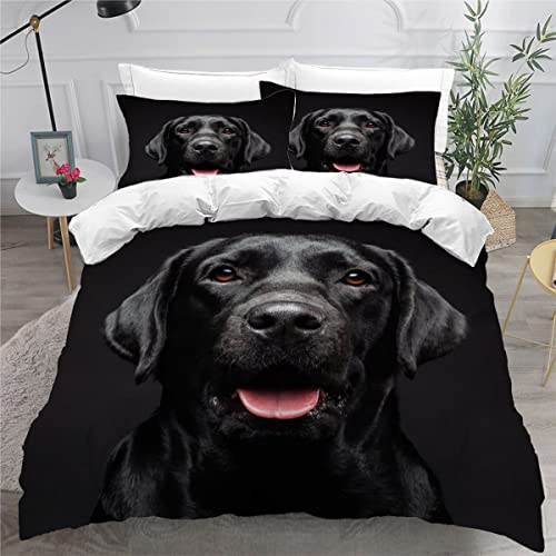 AKATIE Bettwäsche Labrador Retriever Bettwäsche 135x200 Kinder Hund Tier Schwarz Bettbezug Set Weich Microfaser Kinderbettwäsche 3 Teilig Mit ReißVerschluss Mit 2 Kissenbezug 80x80 cm von AKATIE