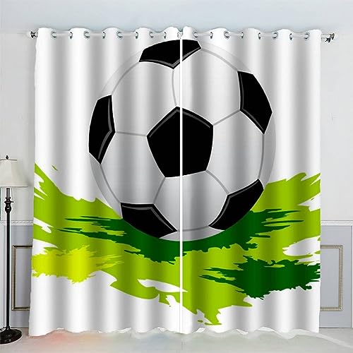 AKATIE Fußball Gardinen Kinderzimmer 3D Drucken Fenstervorhang Sportlicher Stil Vorhänge Abdunkelnd Blickdichte Schallschutz Gardinen mit Ösen 2er-Pack (140x160 cm) von AKATIE