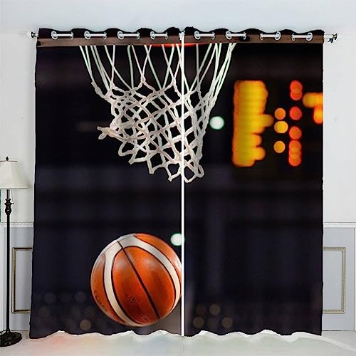 AKATIE Gardinen Basketball Ösenvorhang Schallschutz Polyester Vorhang Basketball Spiel Mädchen Jungs Jugendzimmer Wohnzimmer Schlafzimmer 2 Stücks (200x200 cm) von AKATIE