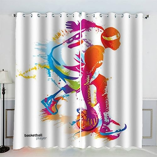 AKATIE Gardinen Basketball Ösenvorhang Schallschutz Polyester Vorhang Basketball-Spieler Mädchen Jungs Jugendzimmer Wohnzimmer Schlafzimmer 2 Stücks (200x200 cm) von AKATIE