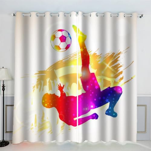 AKATIE Gardinen Fußball Ösenvorhang Schallschutz Polyester Vorhang Fußballfan Mädchen Jungs Jugendzimmer Wohnzimmer Schlafzimmer 2 Stücks (200x200 cm) von AKATIE