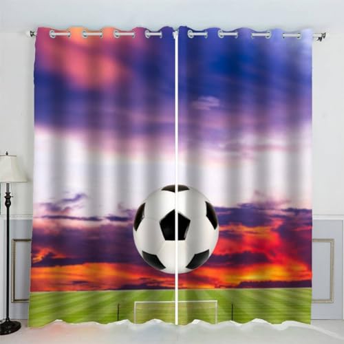 AKATIE Gardinen Fußball Ösenvorhang Schallschutz Polyester Vorhang Sport Mädchen Jungs Jugendzimmer Wohnzimmer Schlafzimmer 2 Stücks (200x200 cm) von AKATIE