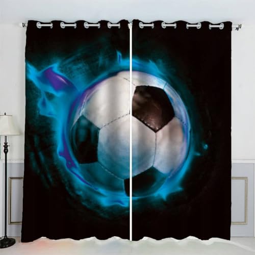 AKATIE Gardinen Fußball Schwarz Sportlicher Stil Vorhang Ösen 2 Stück Schlafzimmer Geräuschreduzierung 3D Drucken Luxus Hochwertig Abdunklungsvorhänge (220x215 cm) von AKATIE