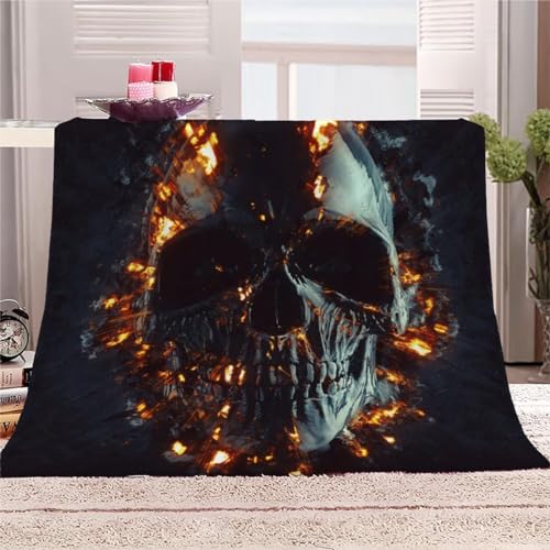 AKATIE Kuscheldecke Gotischer Totenkopf 3D-Druck Kinder Sofadecke Flanelldecke Schwarz Couchdecke Flauschige Wohndecke 130x150 cm Reisedecke Sofaüberwurf Decke von AKATIE