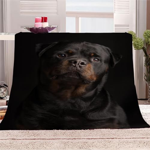 AKATIE Kuscheldecke Rottweiler 3D-Druck Kinder Sofadecke Flanelldecke Hund Tier Schwarz Couchdecke Flauschige Wohndecke 130x150 cm Reisedecke Sofaüberwurf Decke von AKATIE