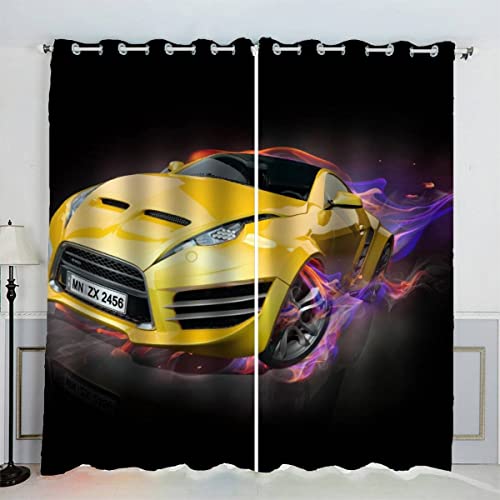 AKATIE Sportwagen Brennt Vorhänge Blickdicht mit Ösen 2er Set Kindervorhänge 3D Gedruckt Abstrakte Kunst Gardinen Modern Home Dekoration (183x214 cm) von AKATIE