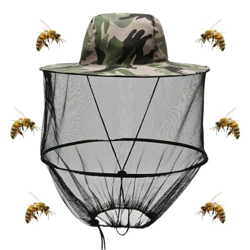 AKJAXQU Mückenhut, Moskitonetz Hut, Imkerhut Kopf Hut, Camouflage Imkerei imker Anti-mücke Biene Bug Insekt Fly Maske Kappe Hut mit Kopf Net Mesh Gesichtsschutz Outdoor Angelausrüstung von AKJAXQU