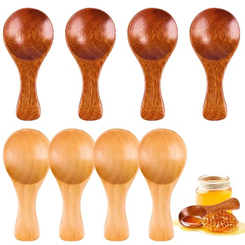 8 Stück Holzlöffel Klein, Mini Löffel aus Holz, Honiglöffel Holz Set, Eisportionierer Klein, Kleine Löffel Teelöffel Holz für Kaffee Tee Zucker, Kleine Holzlöffel zum Essen Honiglöffel von AKONE