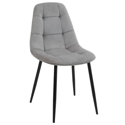 AKORD | Esszimmerstühle mit Samt | Gepolsterter Stuhl aus Velours | Gesteppter Esszimmerstuhl | Esstisch mit Stahlbeinen | Sessel Wohnzimmer | Samtstuhl | Belastbarkeit: 125 kg | Grau von AKORD