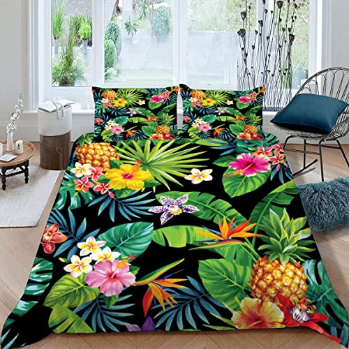 ALABOW Palmenblätter Bettwäsche 155x220 cm 3teilig mit Reißverschluss 3D Tropisch Dschungel Blumen Bettwäsche Sets Warme Winter Sommer Weich Bettbezüge mit 2 Kissenbezug 80x80 cm für Teenager von ALABOW