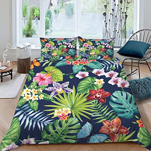 ALABOW Palmenblätter Bettwäsche Set 135x200 cm 2teilig mit Reißverschluss Weiche und Angenehme Schlafkomfort Microfaser Bettbezug Tropisch Dschungel Blumen Kinderbettwäsche mit Kissenbezug 80x80 von ALABOW