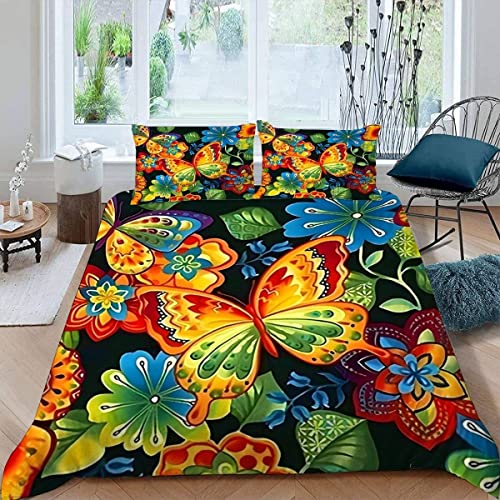 ALABOW Schmetterling Bettwäsche 155x220 cm 3teilig mit Reißverschluss 3D Mehrfarbig Blumen Bettwäsche Sets Warme Winter Sommer Weich Bettbezüge mit 2 Kissenbezug 80x80 cm für Teenager von ALABOW