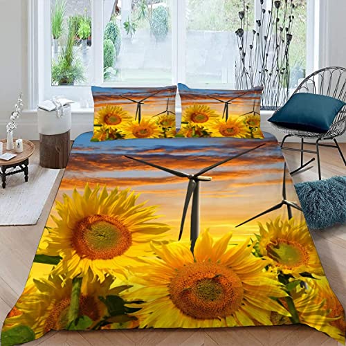 ALABOW Sonnenblume Bettwäsche Set 135x200 cm 2teilig mit Reißverschluss Weiche und Angenehme Schlafkomfort Microfaser Bettbezug Sonnenuntergang Blumen Kinderbettwäsche mit Kissenbezug 80x80 von ALABOW