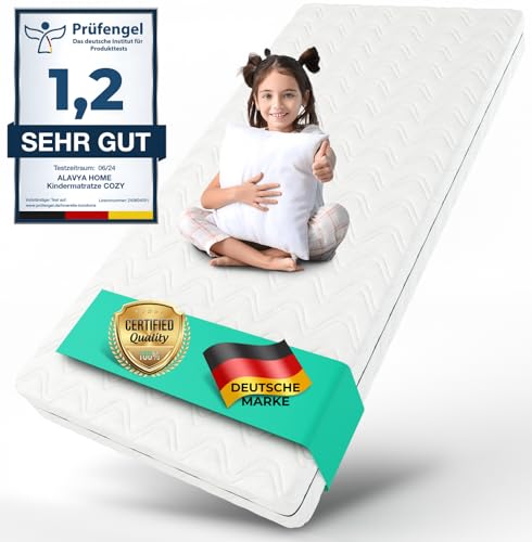 ALAVYA HOME® Kindermatratze 80x160 cm ohne Spannbettlaken 10 cm hoch I CertiPUR zertifizierter Kaltschaum mit waschbarem Bezug I Hochwertige Matratze für Kinderbett Jugendmatratze 160x80 I Made in EU von ALAVYA HOME