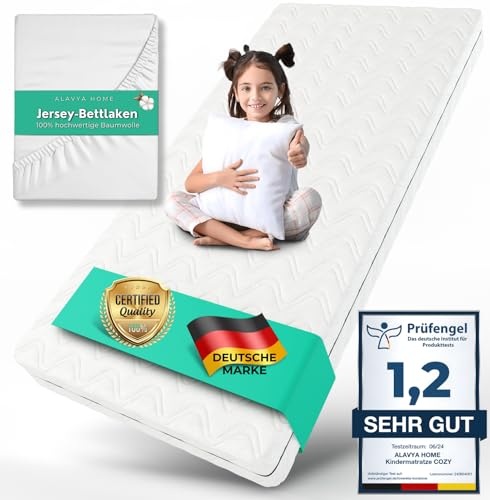 ALAVYA HOME® Kindermatratze 80x180 cm mit Spannbettlaken 10 cm hoch I CertiPUR zertifizierter Kaltschaum mit waschbarem Bezug I Hochwertige Matratze für Kinderbett Jugendmatratze 180x80 I Made in EU von ALAVYA HOME