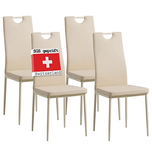 ALBATROS Esszimmerstühle 4er Set Salerno, Beige - Edles Italienisches Design, Kunstleder-Bezug, bequemer Polsterstuhl - Moderner Küchenstuhl, Stuhl Esszimmer oder Esstisch Stuhl von ALBATROS