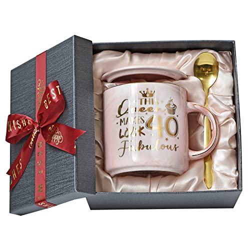 Geschenk zum 40. Geburtstag für Frauen, 400 ml, rosa fabelhafte Keramik-Kaffeetasse bedruckt mit Gold, Happy Birthday 40th Tasse Geschenk für sie geboren in 1982, Mutter, Tante, schöne Geschenkbox von ALBISS